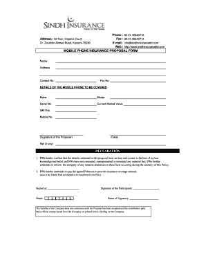 Mobile Phone Insurance Proposal Form Declaration Sindh Insurance