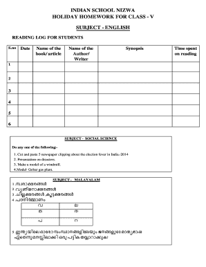 Holiday Homework 18 Winter Indian School Nizwa Form