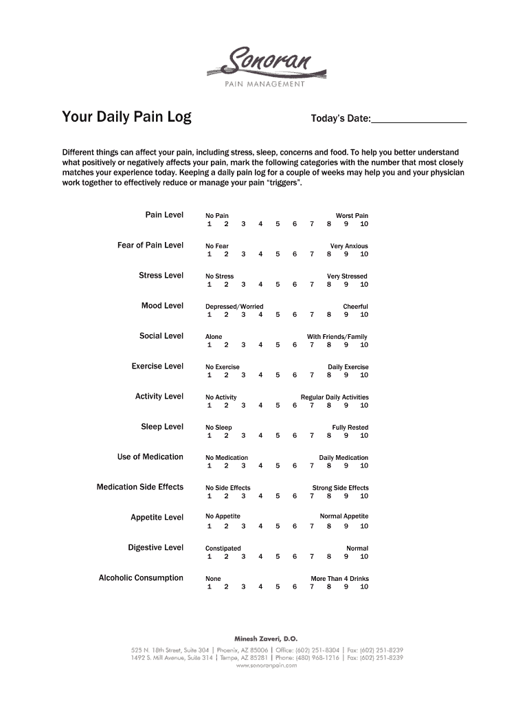 Your Daily Pain Log  Form
