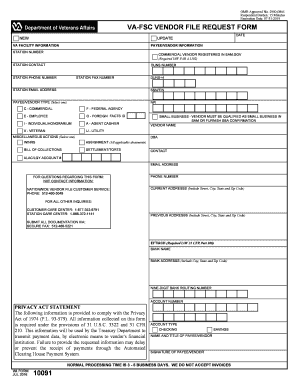  VA Form 10091, FSC VENDOR FILE REQUEST FORM 10091, FSC, VENDOR, FILE 2023