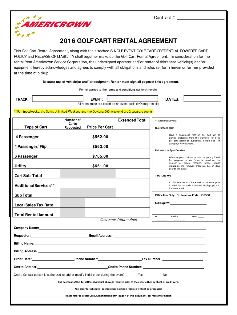  Golf Cart Rental Agreement  Americrown 2016