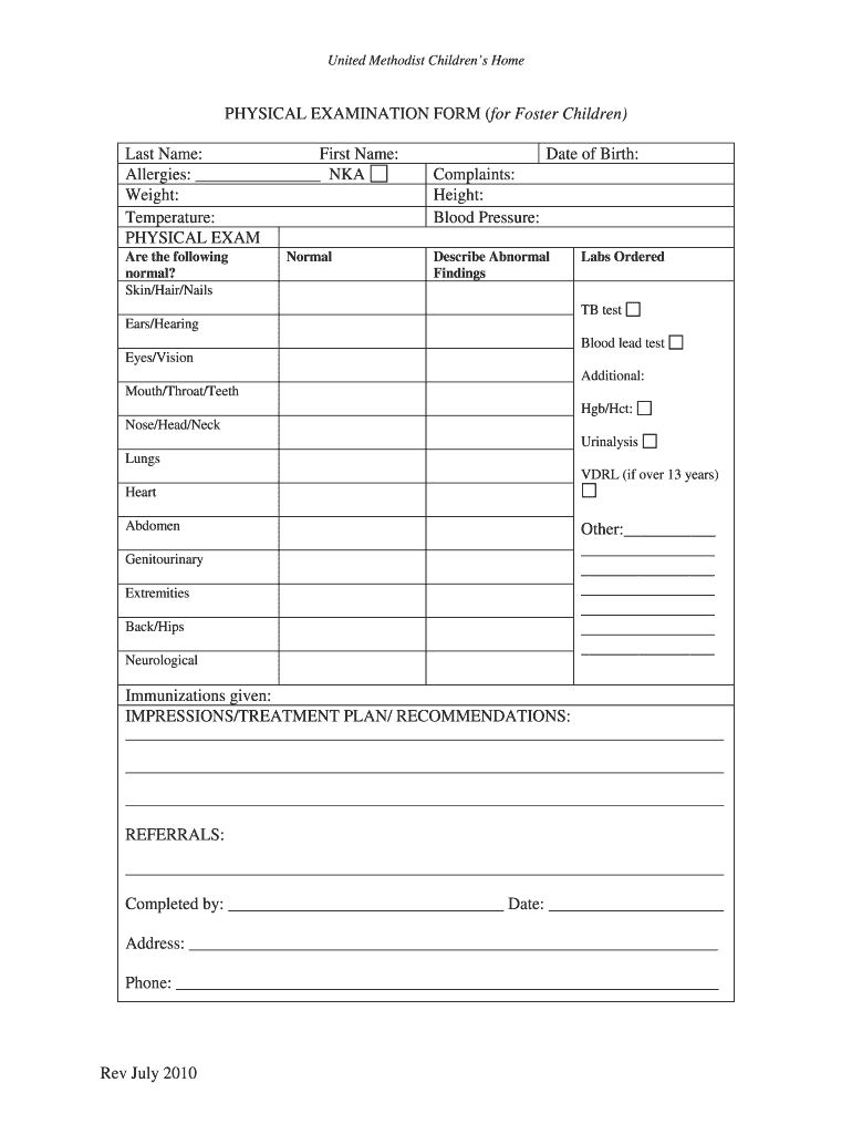  Physical Exam Form for Foster Children Rev July 20101 DOC Umchildrenshome 2010-2024
