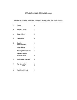 Hptdc Privilege Card  Form