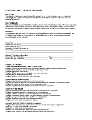 Constructability Review Excel Template  Form