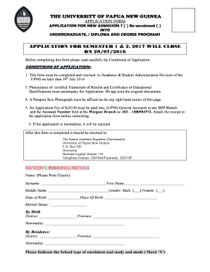 University of Papua New Guinea Application Form