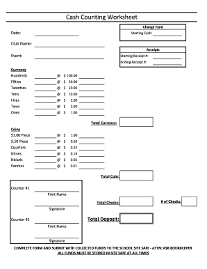 Cash Counting Worksheet  Form