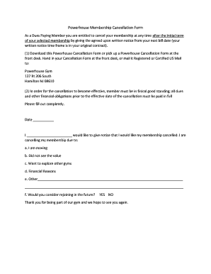 Powerhouse Gym Cancellation  Form