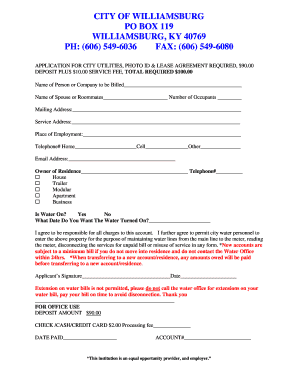 City Water Application PDF Williamsburg  Form