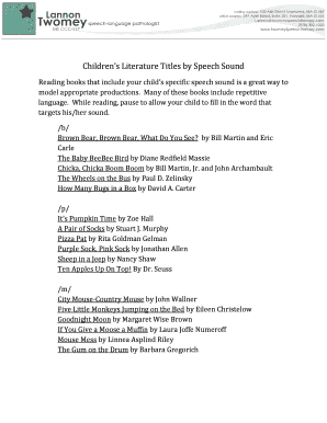 Children&#039;s Literature Titles by Speech Sound Lannon Twomey  Form