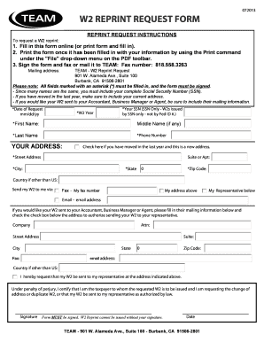 W2 REPRINT REQUEST FORM TEAM Services Teamservices