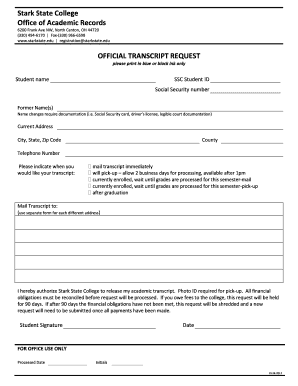 Stark State College Transcript Request  Form