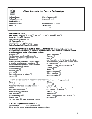 Printable Reflexology Consultation Form