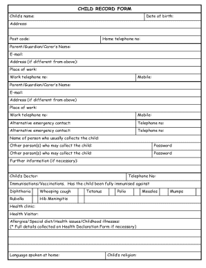 Infant Toddler Home Record Form