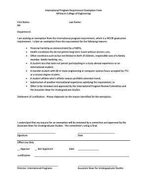 International Experience Exemption Form Texas Tech University