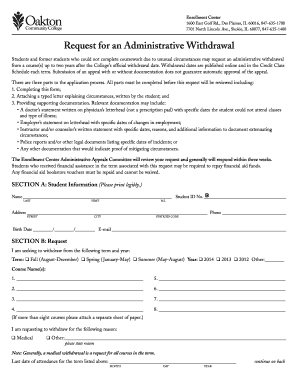 Request for an Administrative Withdrawal Oakton Community  Form