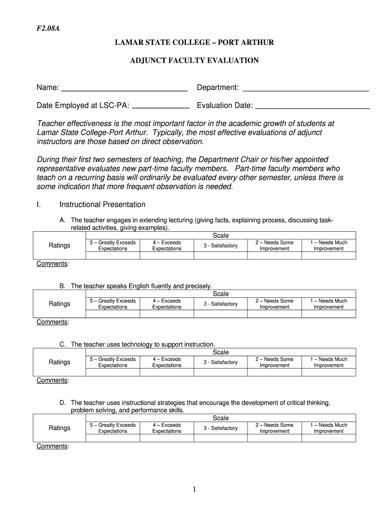 Adjunt Classroom Evaluation Form DOC Lamarpa