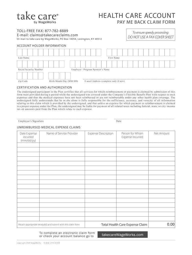 Take Care Wage Works  Form