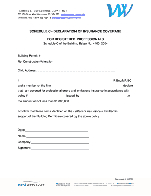 West Vancouver Declaration of Insurance Coverage Form