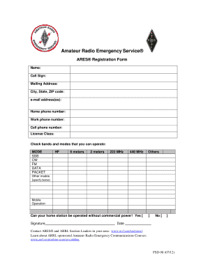 ARES Registration Form ARRL Arrl