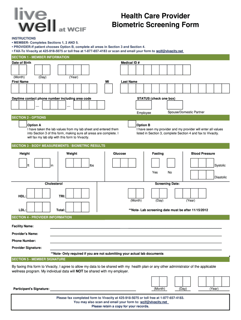 Biometric Screening Form