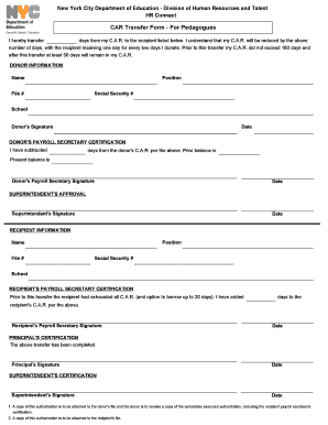 CAR Transfer Form for Pedagogues