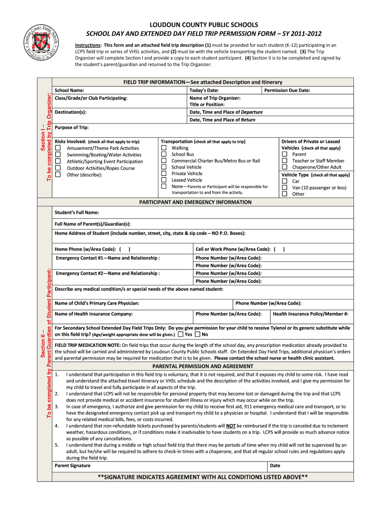 Lcps Extended Day Field Trip Form