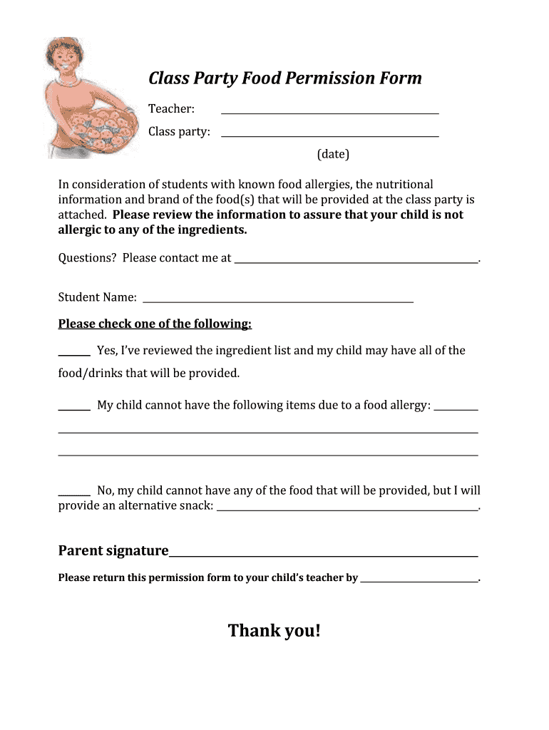 Food Permission Slip Template  Form