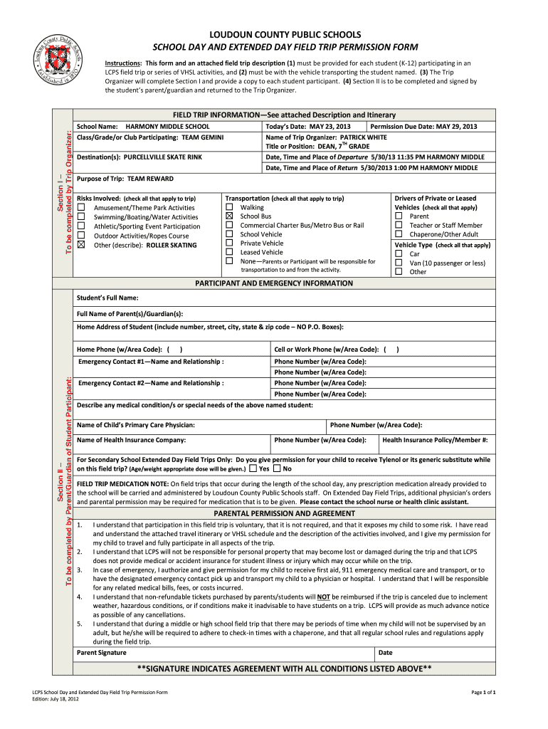 Lcps Field Trip Form