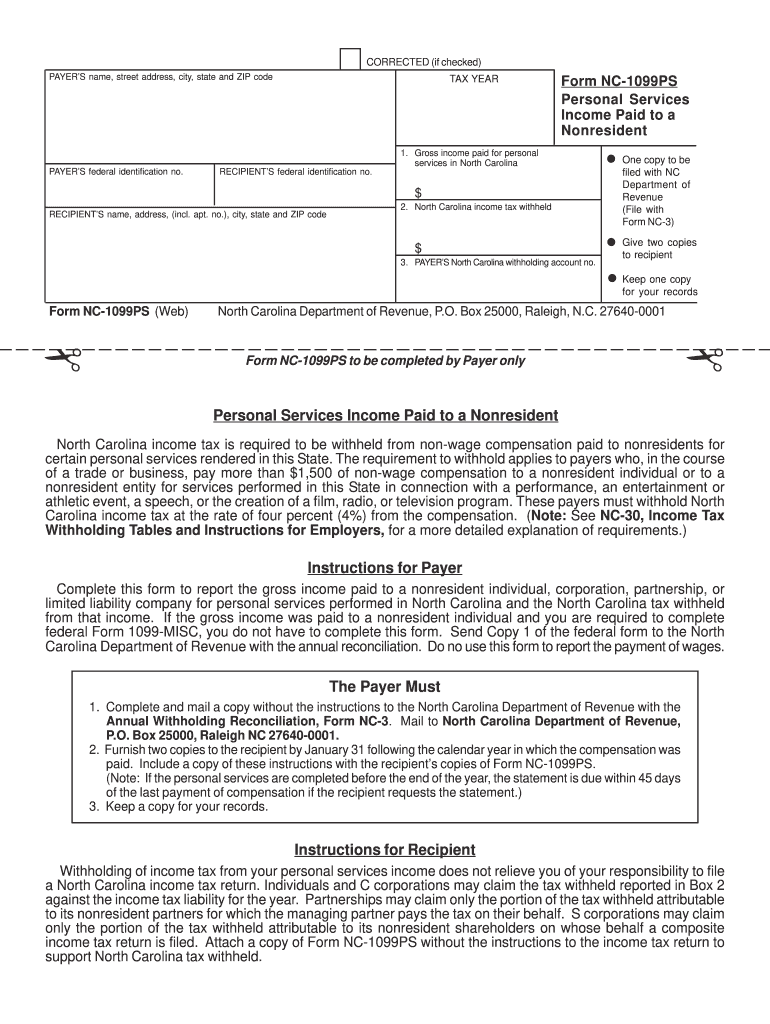 Form NC 1099PS Personal Services Income Paid to a Nonresident