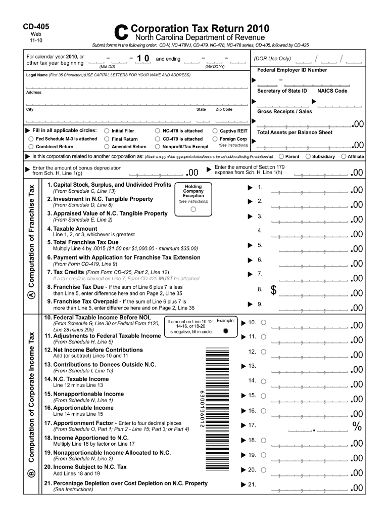 CD 405 Corporation Tax Return  DOR Web Site  Dor State Nc  Form