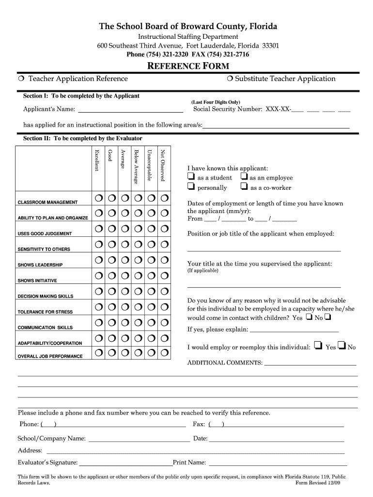  Reference Form Broward 2009-2024