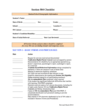 Section 504 Checklist Broward County Public Schools Broward K12 Fl  Form