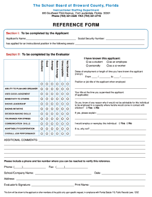 REFERENCE FORM Broward County Public Schools Broward K12 Fl