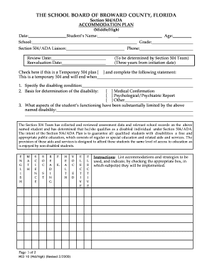 504 Plan Florida Form