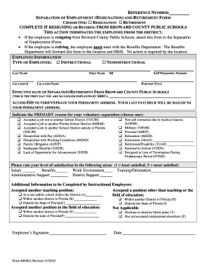  Broward Schools Seperation of Employment Iform 2010