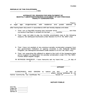 Ss Affidavit Re Reason for Non Payment of Monthly Pag Ibig Fund Pagibigfund Gov  Form