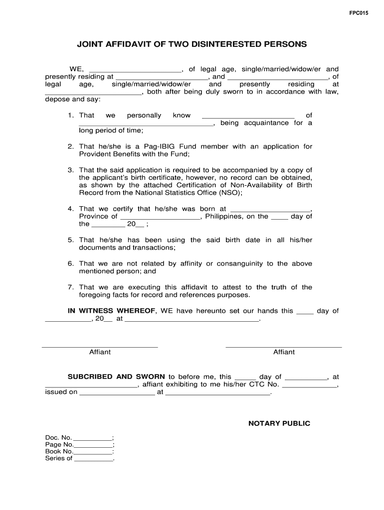 Affidavit of Two Disinterested Person  Form