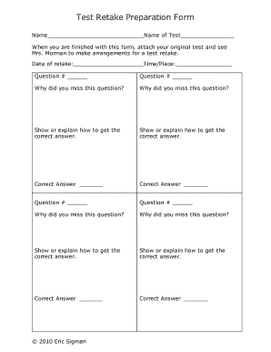 Test Retake Preparation Form