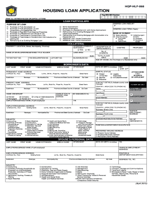 HOUSING LOAN APPLICATION Pag IBIG Fund Pagibigfund Gov  Form