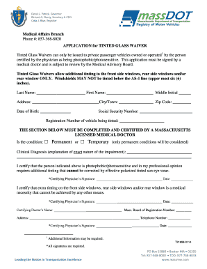 Tint Waiver Massachusetts  Form