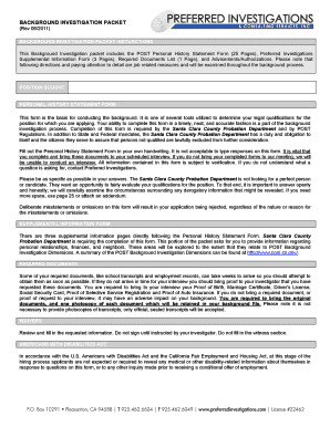 Santa Clara County Personal History Statement Form