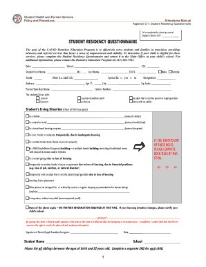 Student Residency Questionnaire Lausd  Form