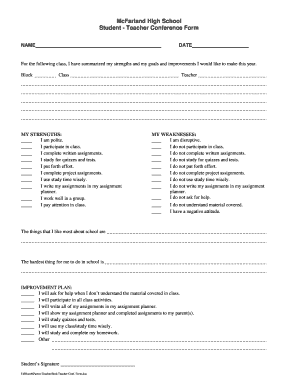 McFarland High School Student Teacher Conference Form