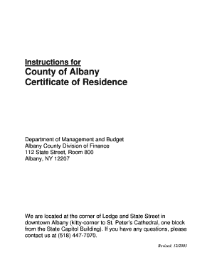 Certificate of Residency Albany County  Form