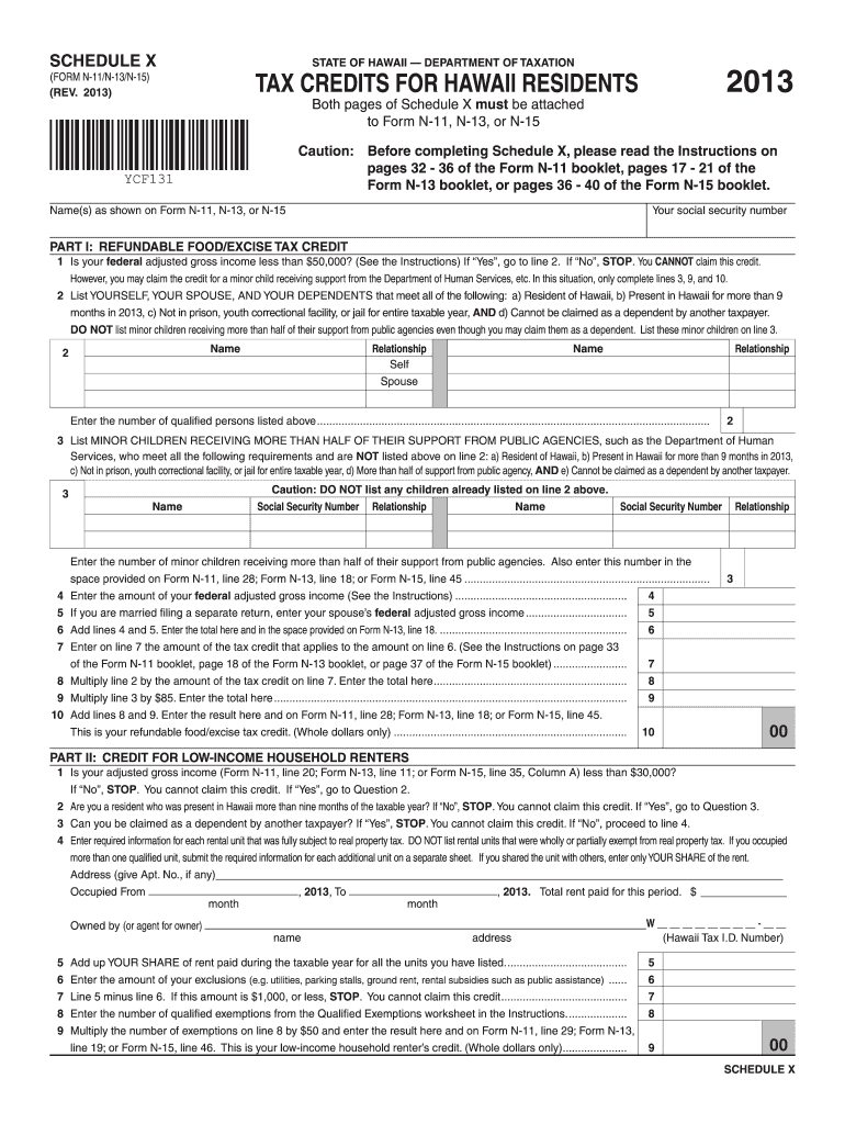 Sschedule X Hawaii  Form