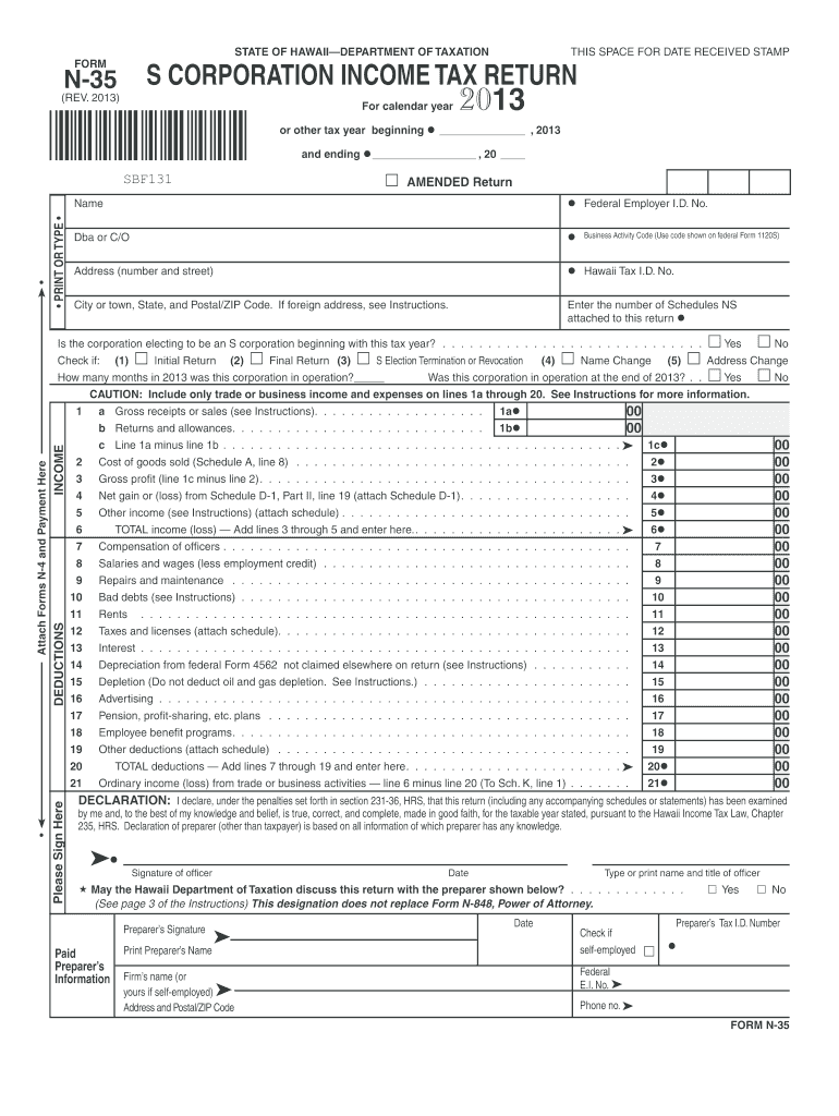 Get and Sign Form N 35, Rev , S Corporation Income Tax Return Forms  Fillable 