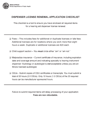 Dispenser License Renewal Application Illinois Department of Idph State Il  Form