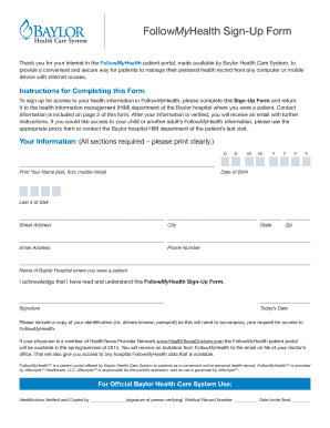 Followmyhealth Baylor  Form