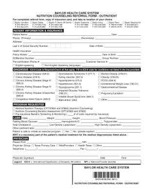 Referral Form Baylor Health Care System