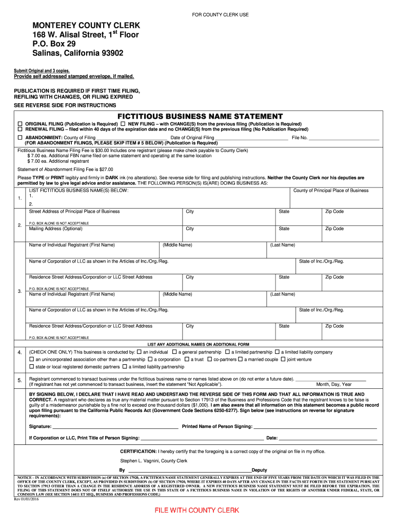  Fictitious Business County Form 2016-2024